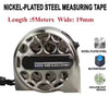 Nickel-plated steel measuring tape with 5 meters length and 19mm width