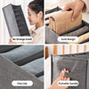 Various views of a versatile fabric storage organizer box showing grid design fine line and portable handle features