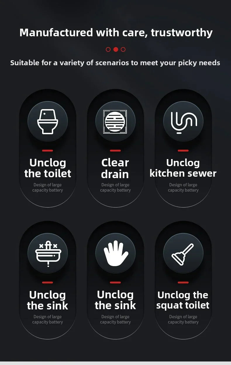 A set of heavy duty spring sewer cleaning tools designed to unclog various drains and toilets.