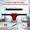Black infrared therapy massage belt with adjustable velcro straps and user manual shown in various views