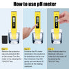 Instructions for using a digital pH meter to test water quality.