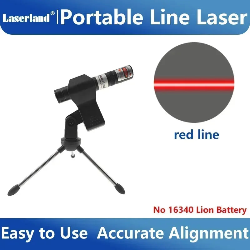 A black portable line laser module with a red beam, used for accurate alignment.
