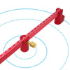 A red precision drawing circle ruler with a 300mm scale and adjustable features, shown against a blue circular guide.