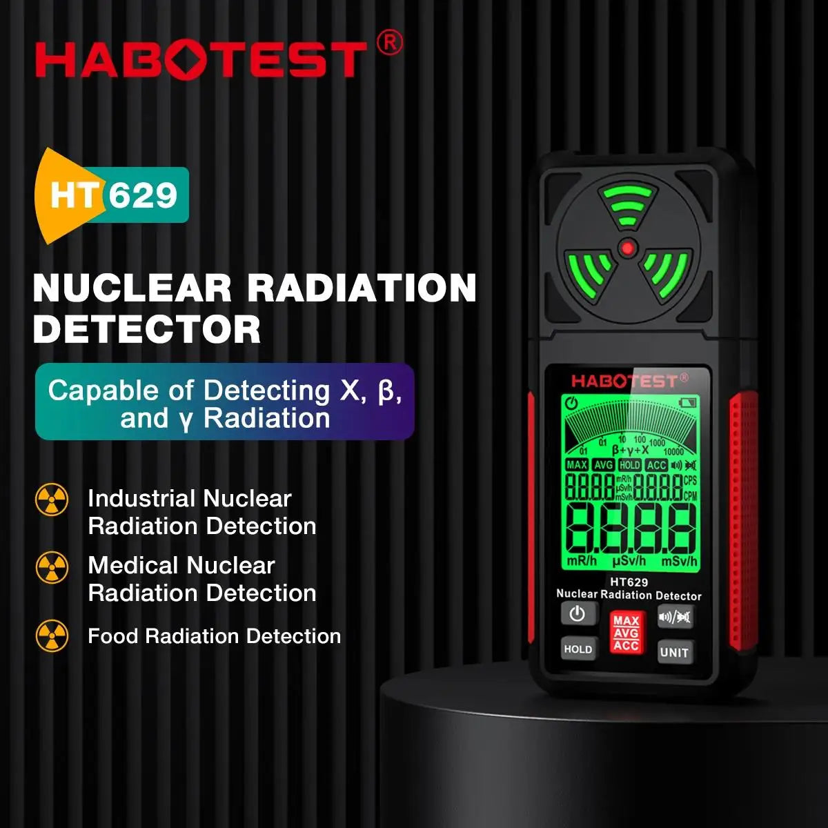 Detector portátil de radiación nuclear HBOTEST HT629 con diversas capacidades de detección
