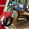 A red synthetic fibre winch rope is shown attached to a blue Jeep and a recovery shackle.