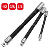Three flexible socket extension bars in sizes 1/2, 3/8, and 1/4 shown together.