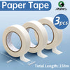 Three rolls of white paper tape are shown on a light blue background with a total length of 150 meters.