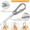 Stainless steel dual fix clasp for dog leashes and clotheslines shown in various usage contexts