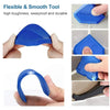 A set of blue silicone tools for sealing grout and joints, including a flat tool and a curved tool.