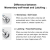 Comparison of momentary self-reset and latching push-button switches for automotive and marine use.