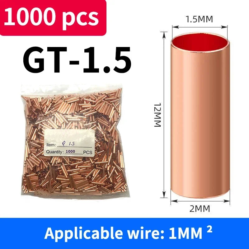 Bolsa de 1000 terminales de crimpado de cobre dorado con 1.5mm de diámetro exterior y 2mm de grosor.