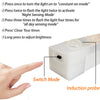 A hand is shown pressing a switch on a white LED motion sensor night light to change its mode.