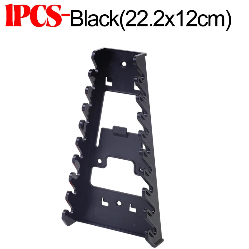 Black IPS-Black organizer rack with serrated edges and mounting slots
