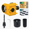 Kit de herramienta ajustable amarillo para abrir agujeros de pernos, con componentes de metal y madera.
