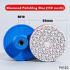 A blue diamond polishing disc with a white mesh surface is shown next to it, measuring 80mm.