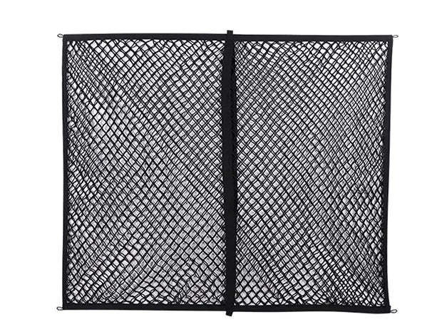 Black universal truck bed cargo net organizer with diamond mesh pattern