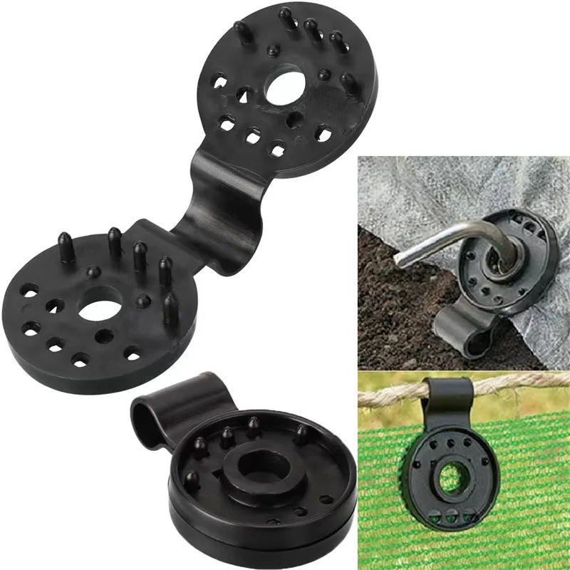 Black heavy-duty shade cloth clips for netting and fabric shown in various angles