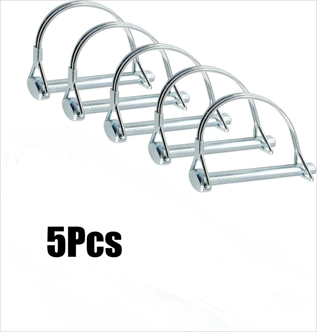 Five heavy duty silver wire lock pins for hitch and trailer safety