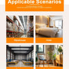 Applicable scenarios showing wire connectors in a warehouse, hotel, factory, and family life context.