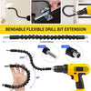 A black bendable drill bit extension set shown with various applications and usage angles.