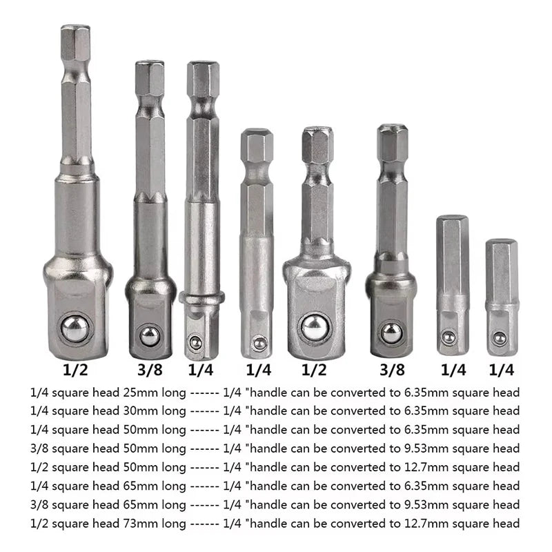 A set of multi-size socket adapters with various sizes including 1/2, 3/8, and 1/4 drive sockets.
