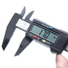 A black precision digital caliper with a knife edge and millimeter scale is shown against a white background.