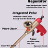 A professional foam sealant spray gun showing its structure including a regulator, integrated valve, valve closer, trigger, a