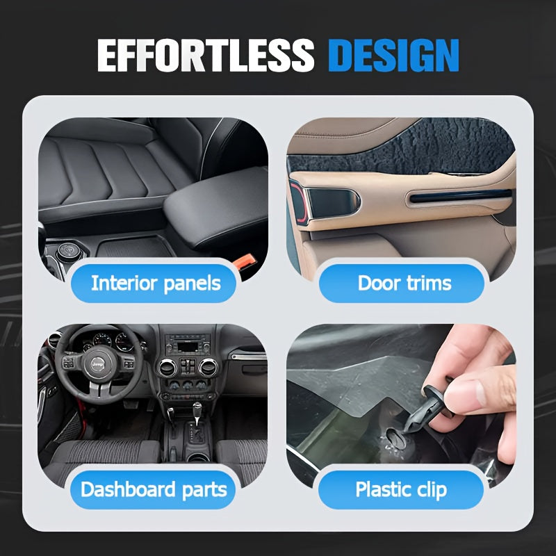 Image showing various interior car parts like panels, door trims, dashboard components, and a plastic clip.