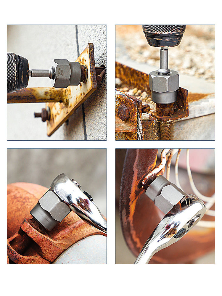 Close-up images showing various metalworking hand tools used for fast bolt and nut removal.