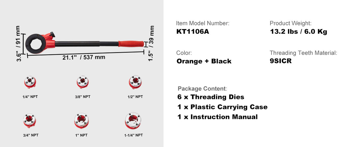 Kit de filetage de tuyaux professionnel, incluant des matrices et un étui en plastique.
