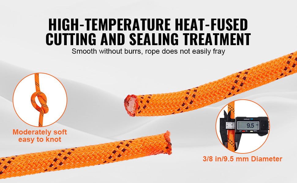 Close-up of an orange heat-fused cutting and sealing treatment rope showing its texture and diameter.