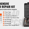 A black threading and repair kit containing taps, dies, wrenches, and a screwdriver set for automotive repairs.